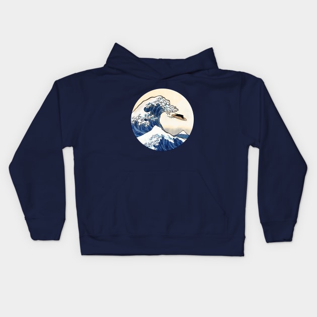 Great Wave off Kanagawa Cat Surfer Kids Hoodie by Chewbarber